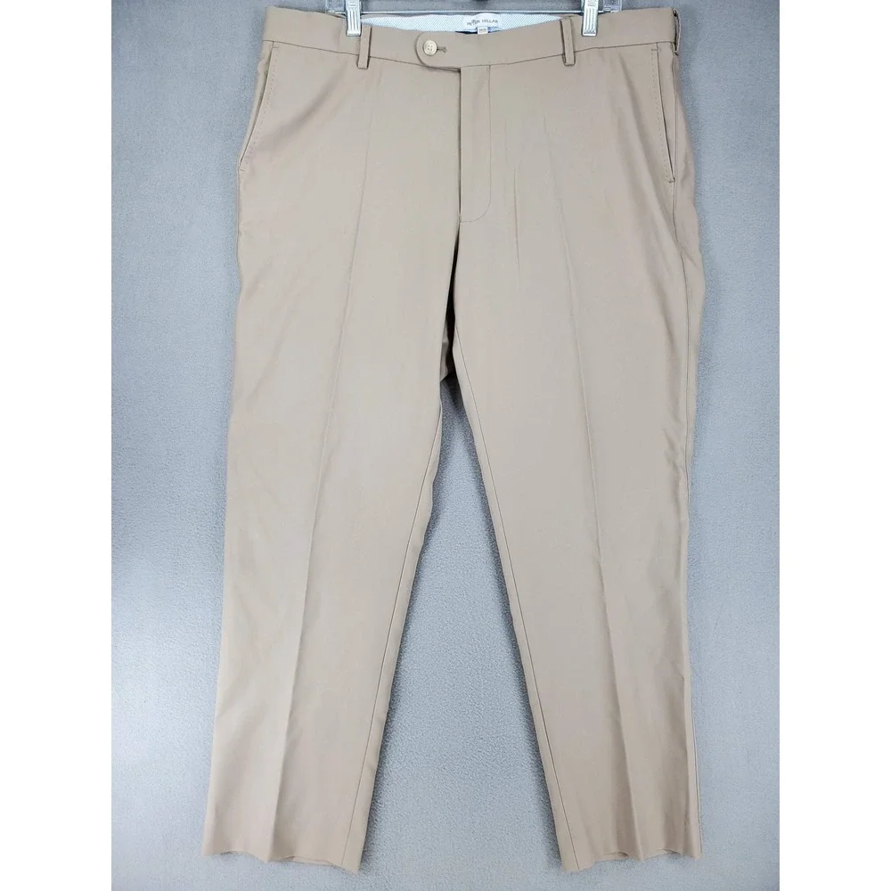 Peter Millar Performance Golf Durham High Drape Pants Men 38x30 Khaki Tan